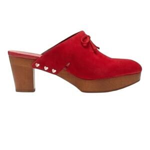 Kate Spade Amsterdam Red Suede Platform Clog Mule Womens Size 5.5 Heart Studs